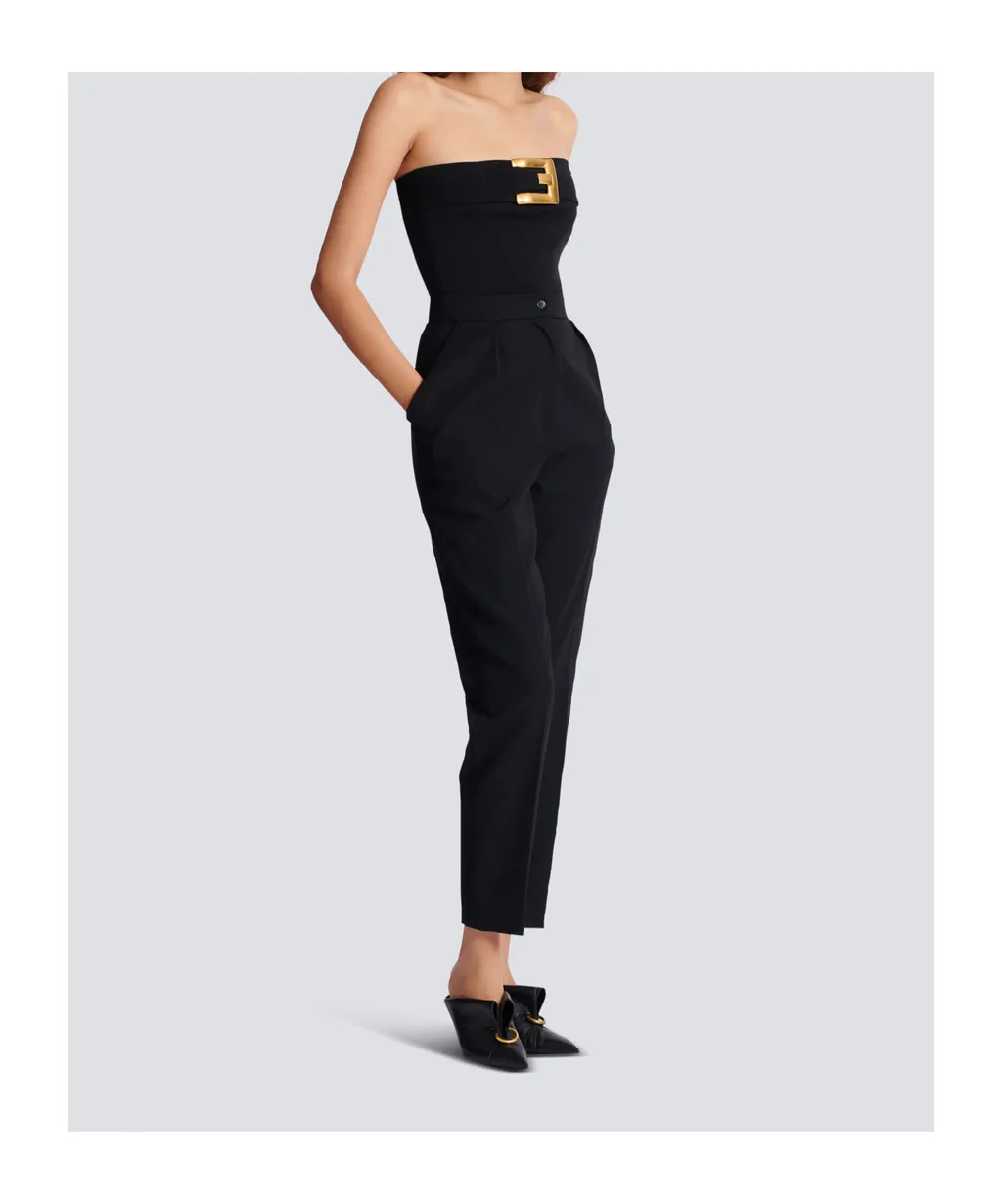 Balmain Strapless Buckle Crepe-Texture Bodysuit