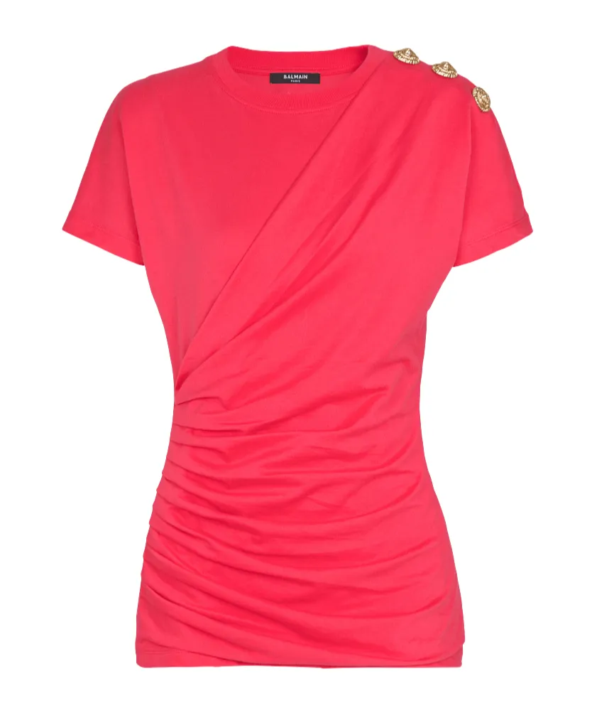 Balmain Buttons Draped T-Shirt