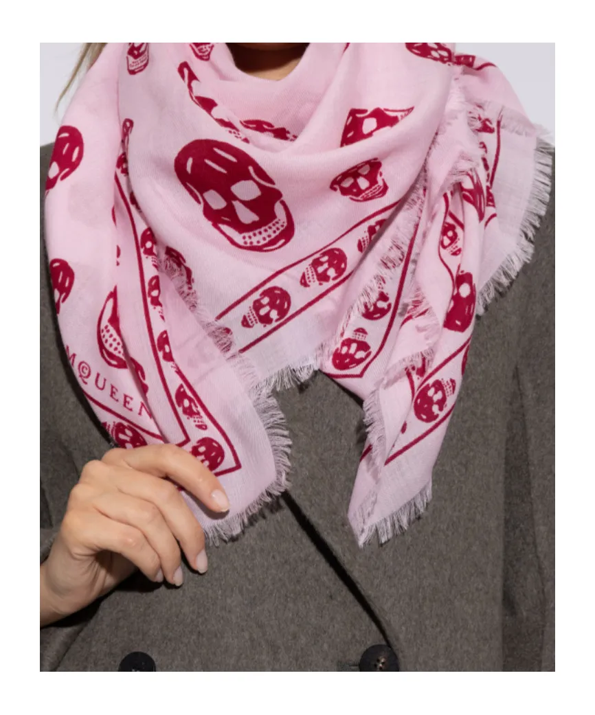 Alexander Mcqueen Skull Printed Fringed Edge Scarf