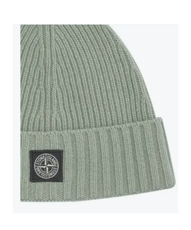 Stone Island Junior Logo Patch Ribbed Beanie