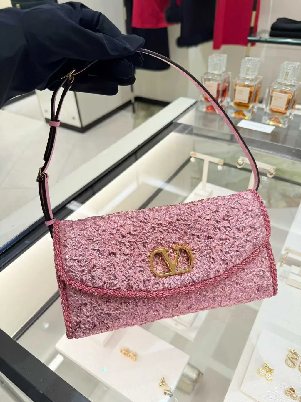 Valentino Garavani Devain Small Shoulder Bag In Cloqué Jacquard Fabric.