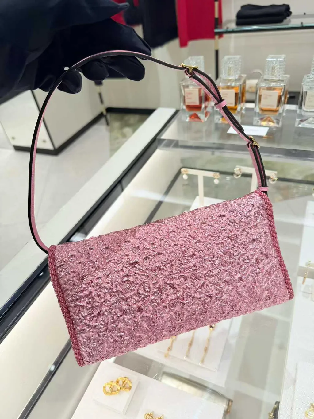 Valentino Garavani Devain Small Shoulder Bag In Cloqué Jacquard Fabric.