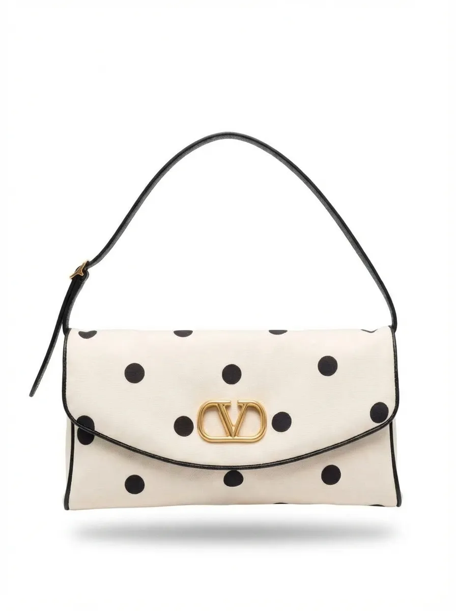 Valentino Garavani Devain Small Shoulder Bag In Moiré Plus De Pois Fabric