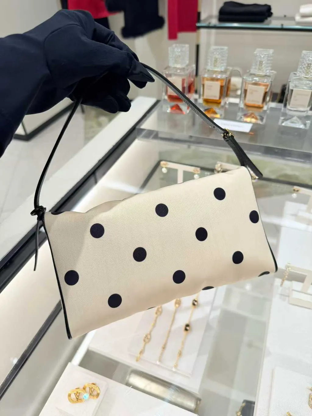 Valentino Garavani Devain Small Shoulder Bag In Moiré Plus De Pois Fabric