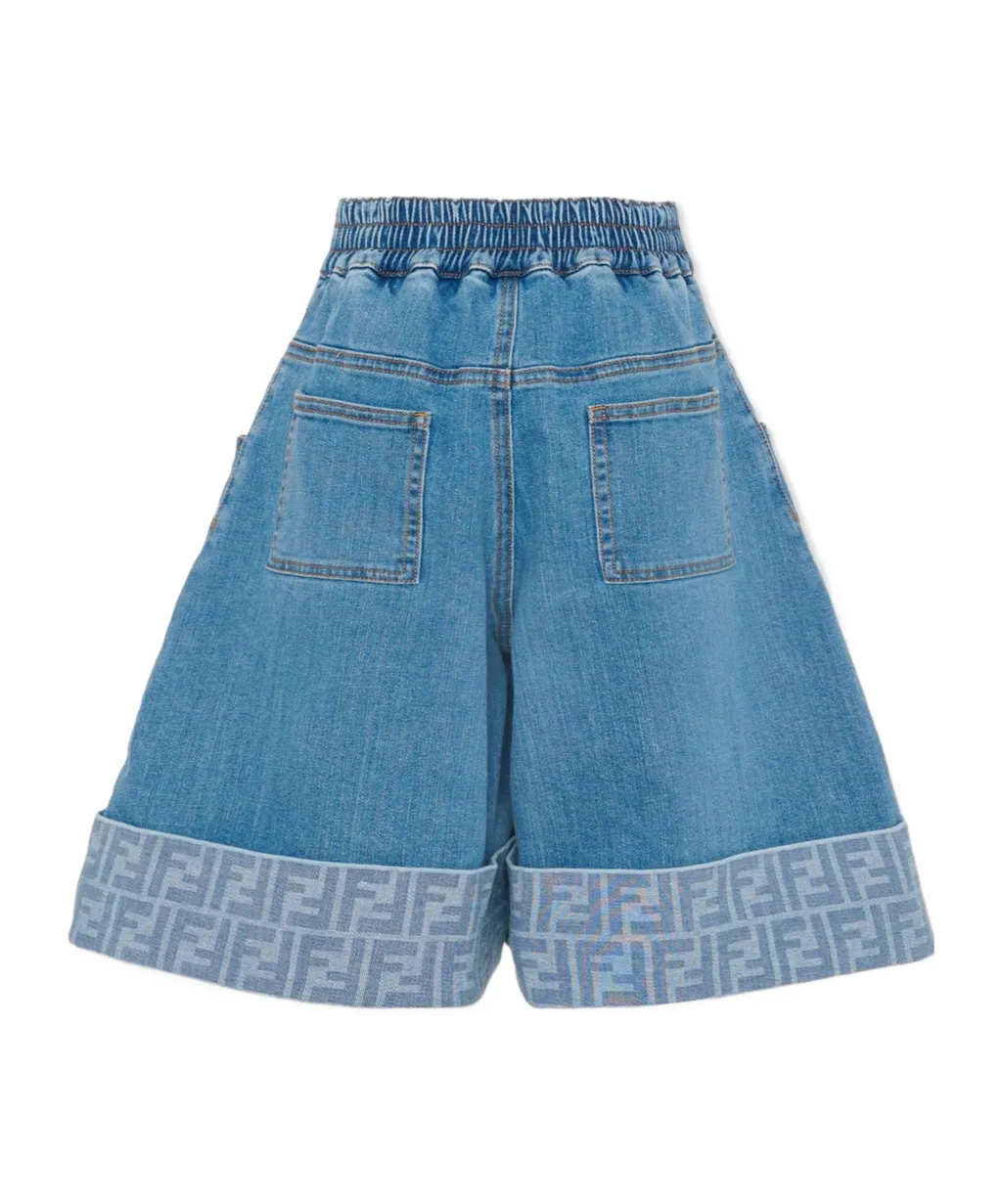 Pleated Denim Shorts