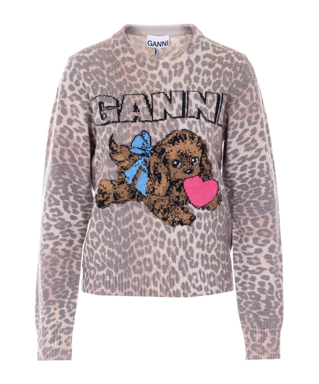 Ganni Leopard Patterned Puppy Jumper