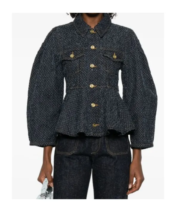 Ganni Buttoned Denim Peplum Jacket