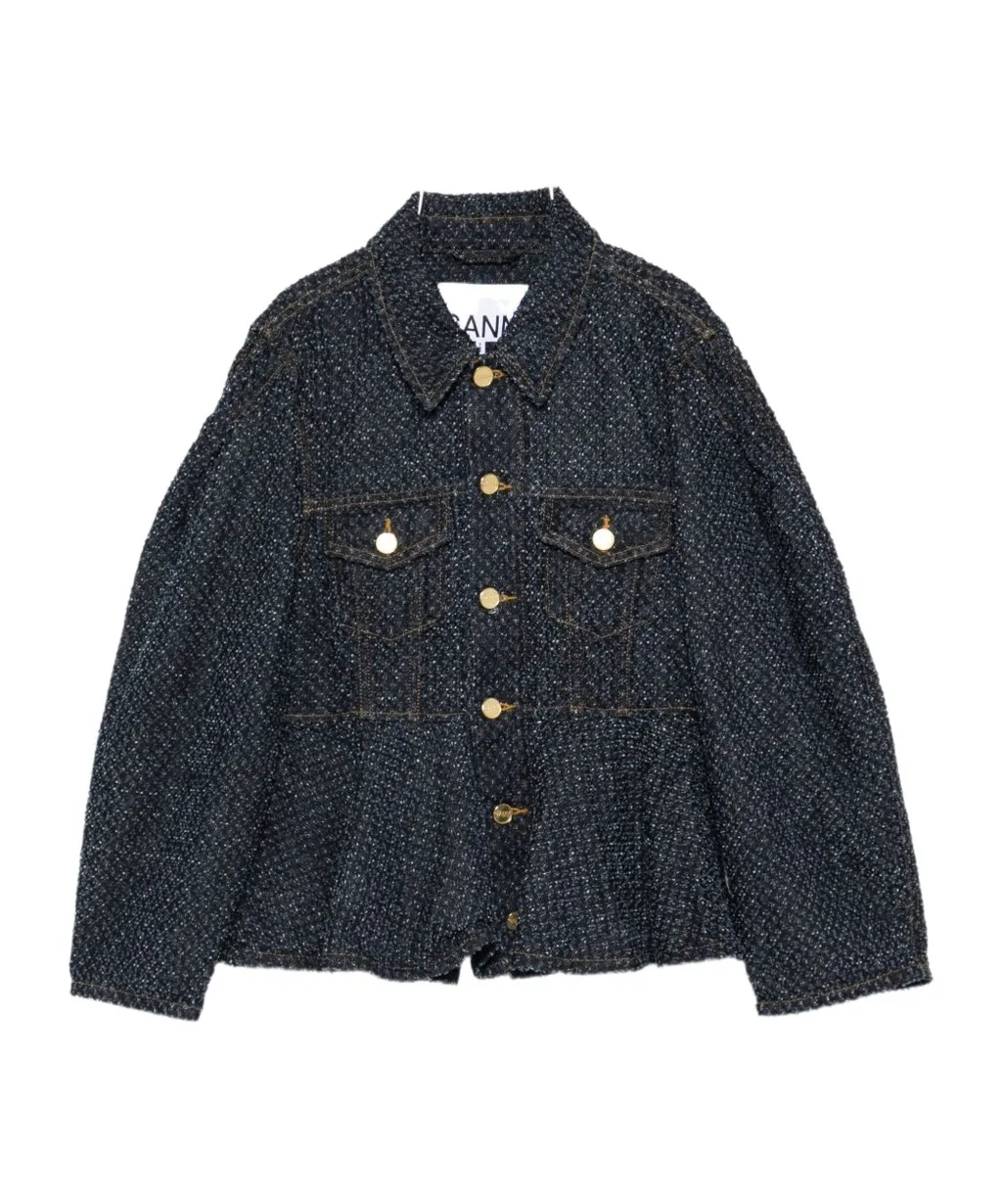 Ganni Buttoned Denim Peplum Jacket