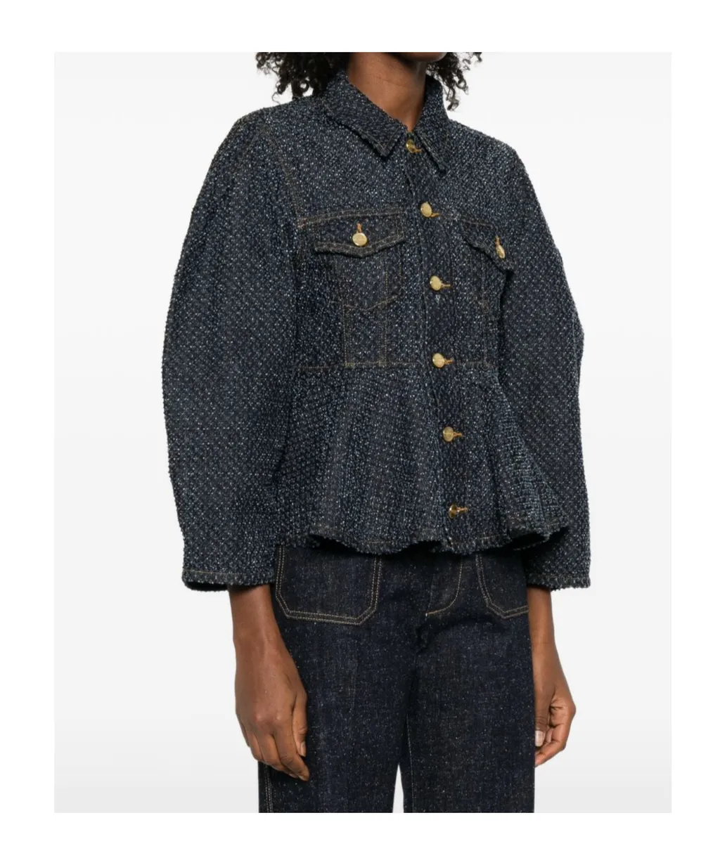 Ganni Buttoned Denim Peplum Jacket