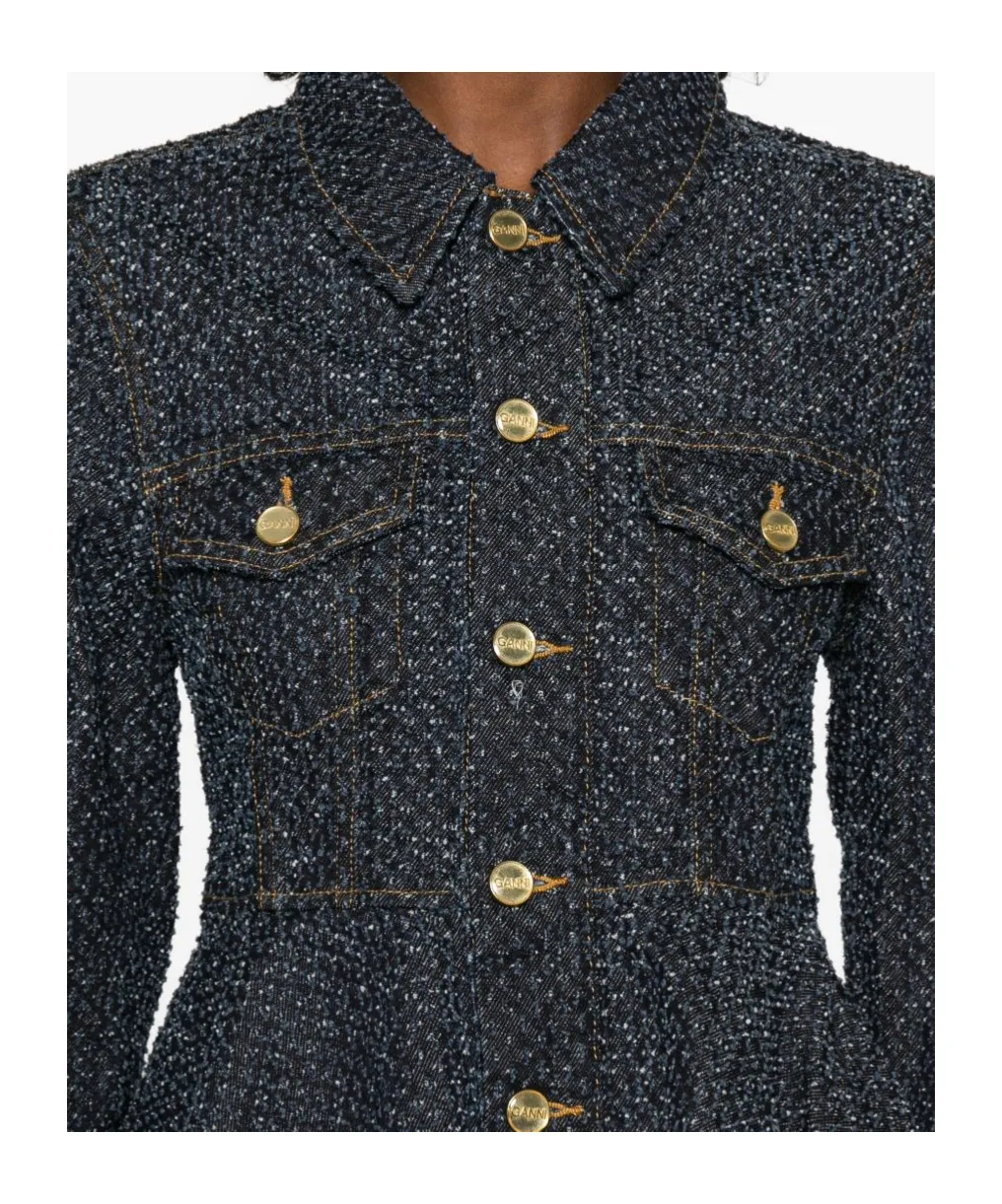 Ganni Buttoned Denim Peplum Jacket