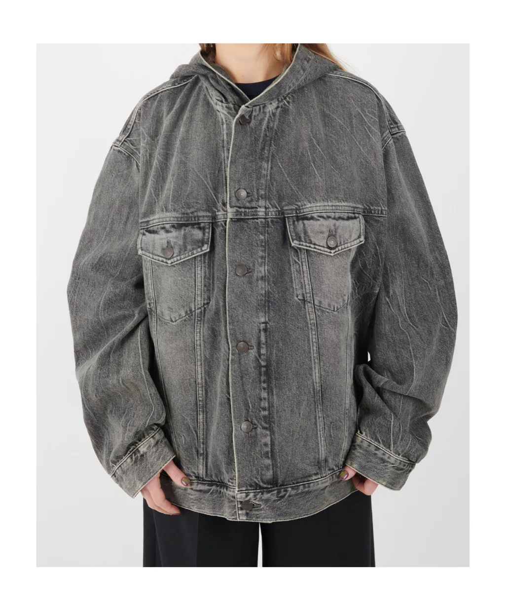 Hooded Denim Jacket Washed Black