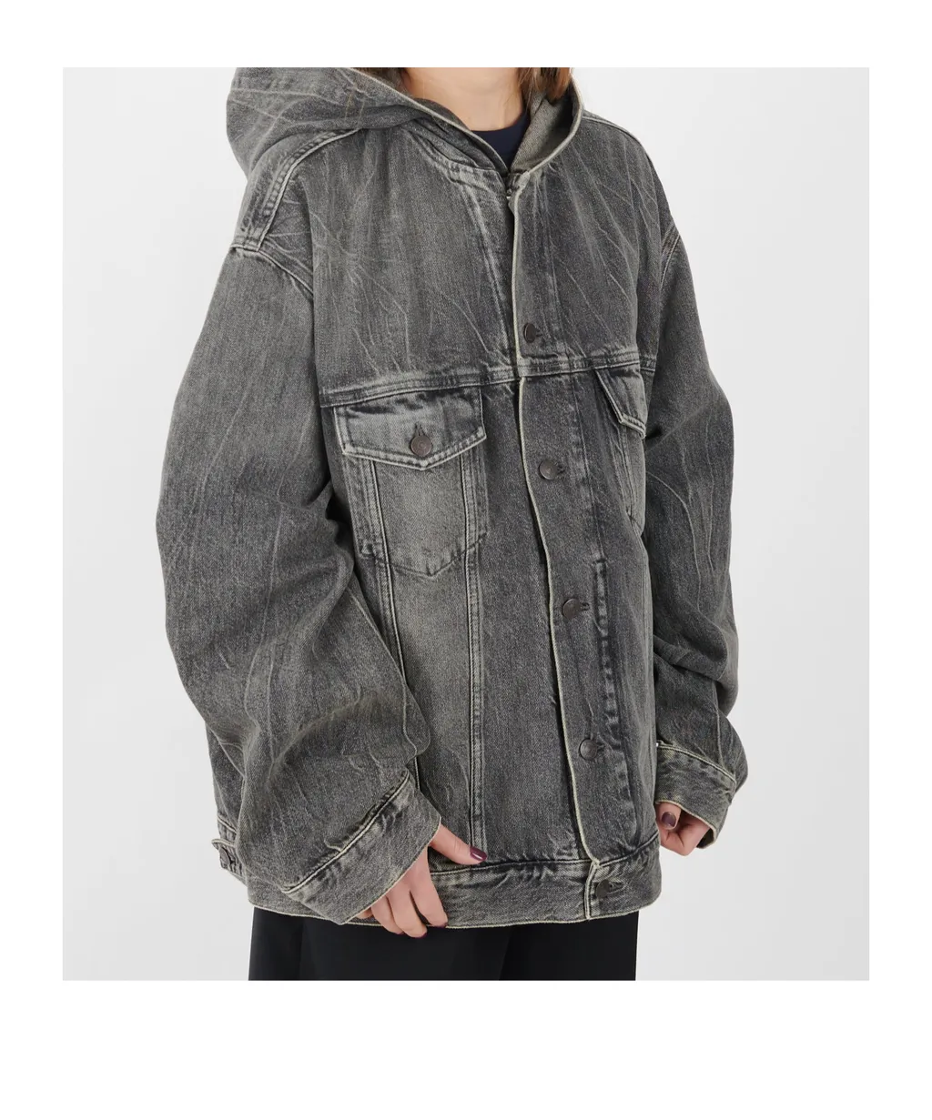 Hooded Denim Jacket Washed Black