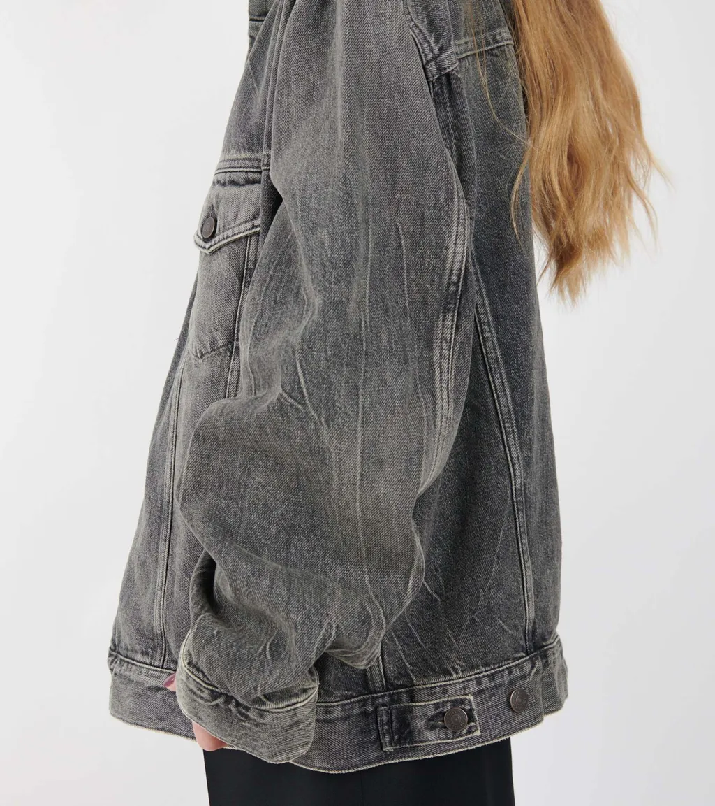 Hooded Denim Jacket Washed Black