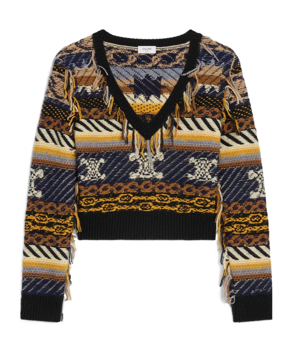 V-Neck Sweater In Jacquard Cashmere