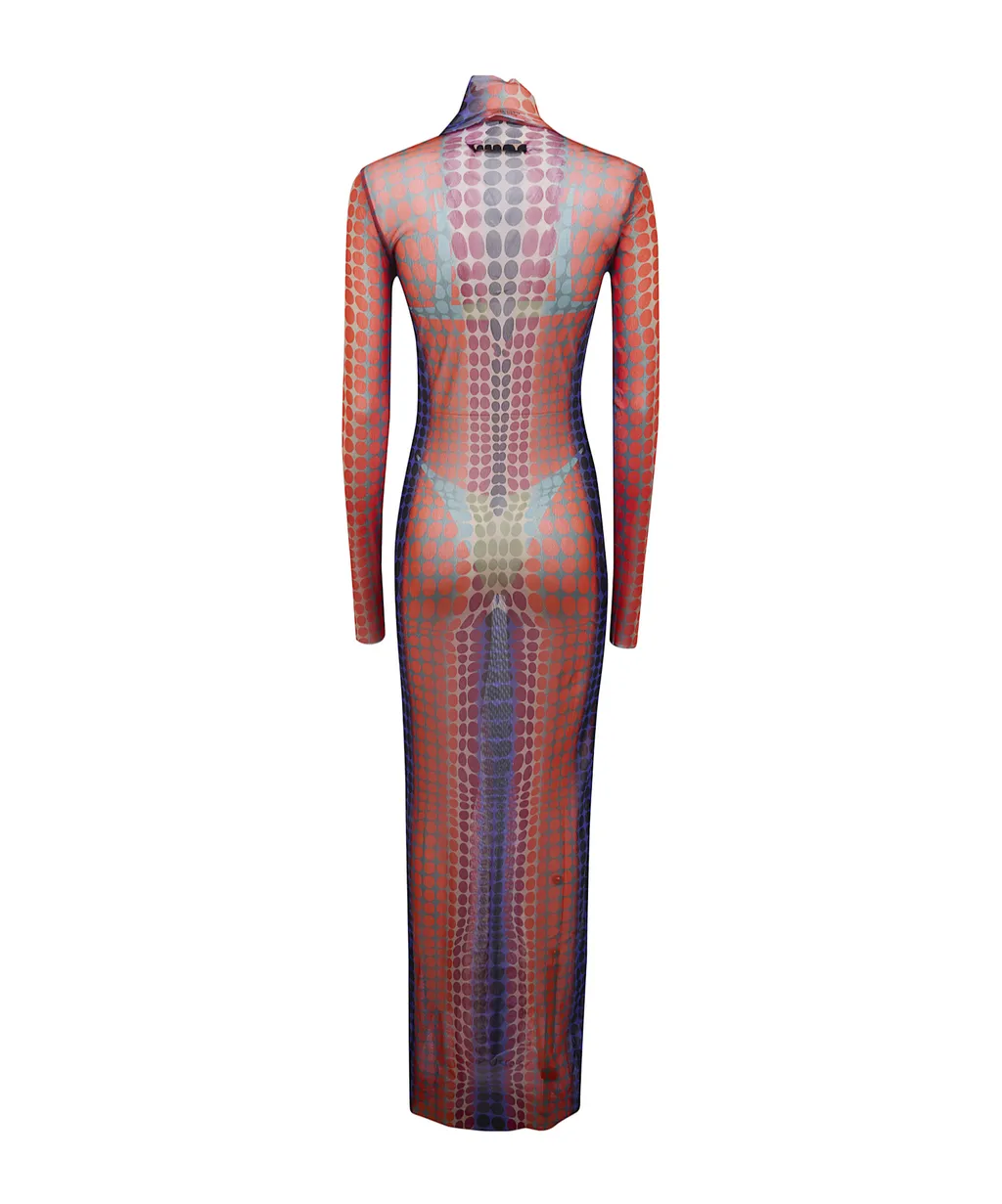 Turtleneck Polka-Dot Maxi Dress