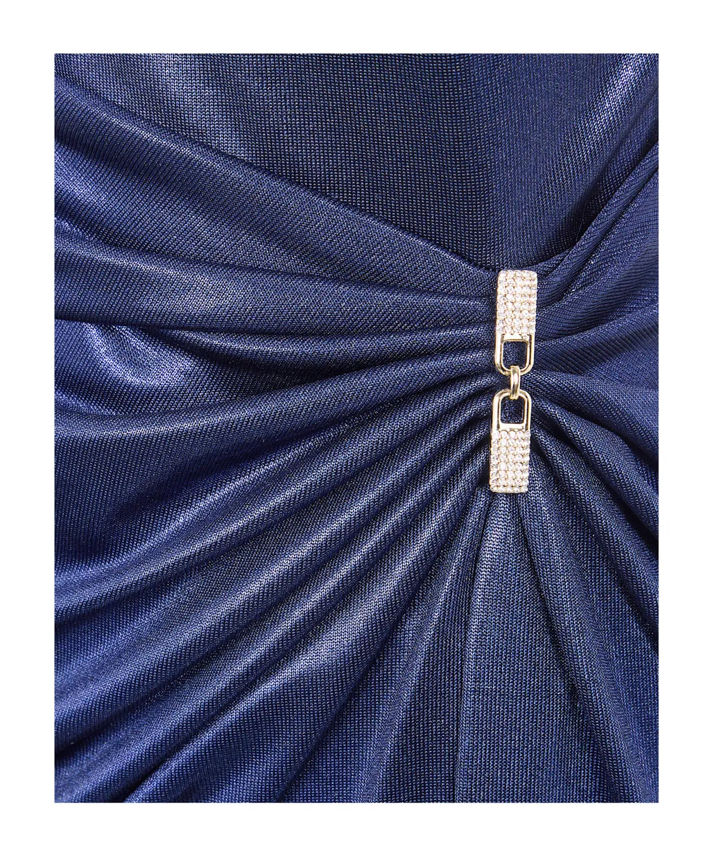 Lauren Ralph Lauren Metallic Effect Draped Embellished Dress