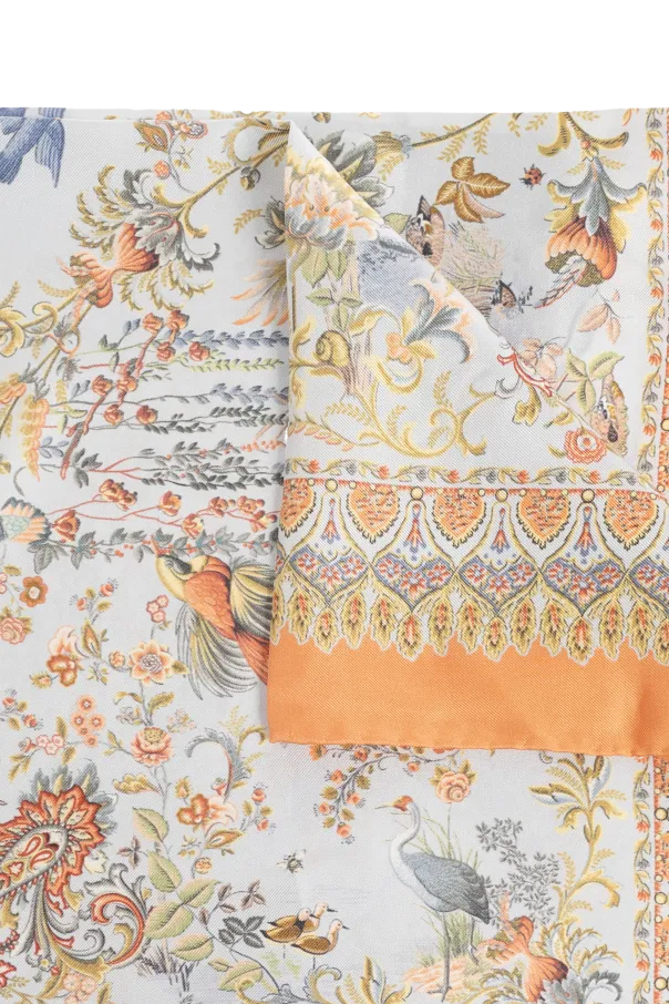 Flora-Fauna Motif Silk Scarf