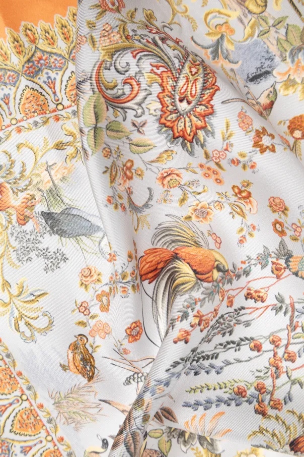 Flora-Fauna Motif Silk Scarf