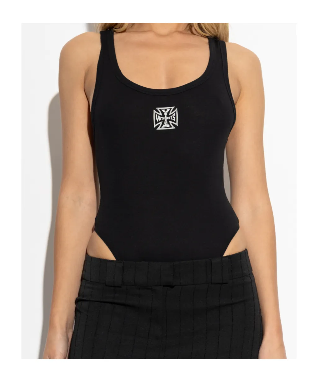 Vetements Logo Printed Ribbed Sleeveless Bodysuit