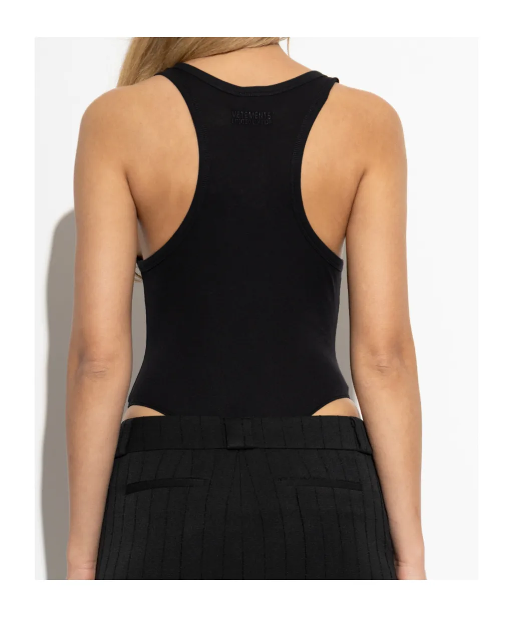 Vetements Logo Printed Ribbed Sleeveless Bodysuit