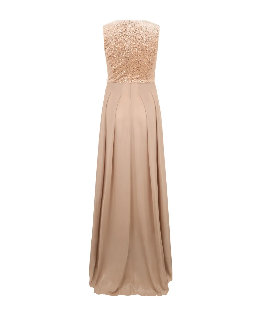 Sequin-Embellished Flared Long Dress