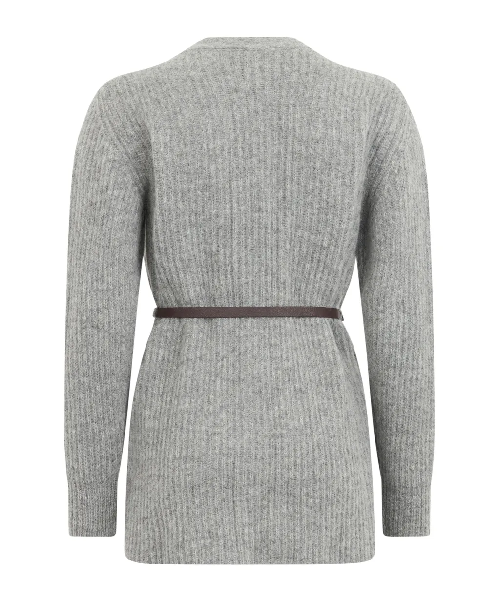 Sequin-Embellished Belted Cardigan