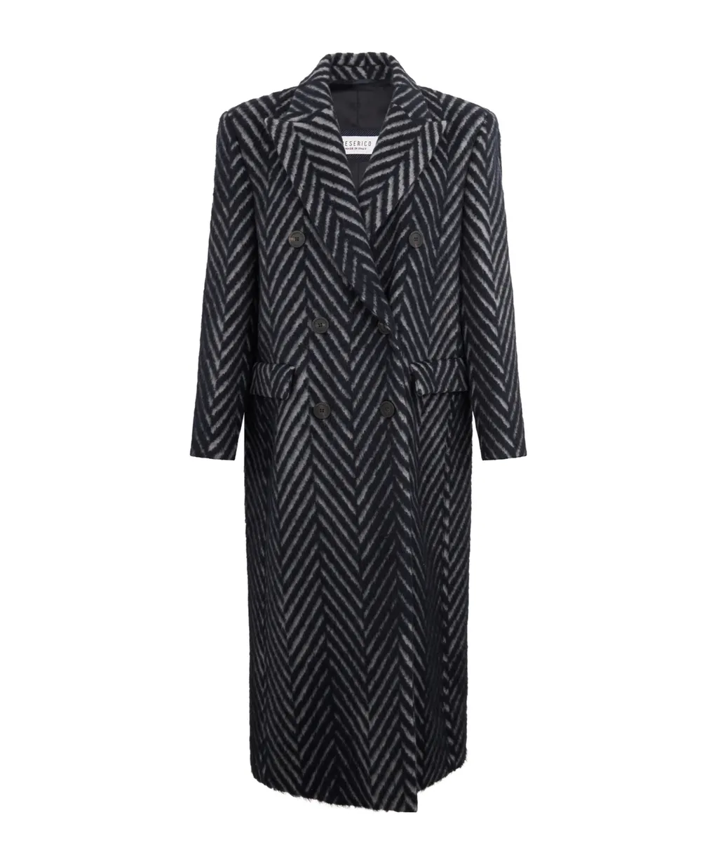 Chevron-Knit Double-Breasted Coat