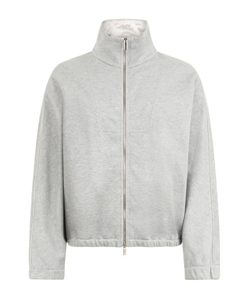 Mlange-Effect Zip-Up Fleece Sweatshirt