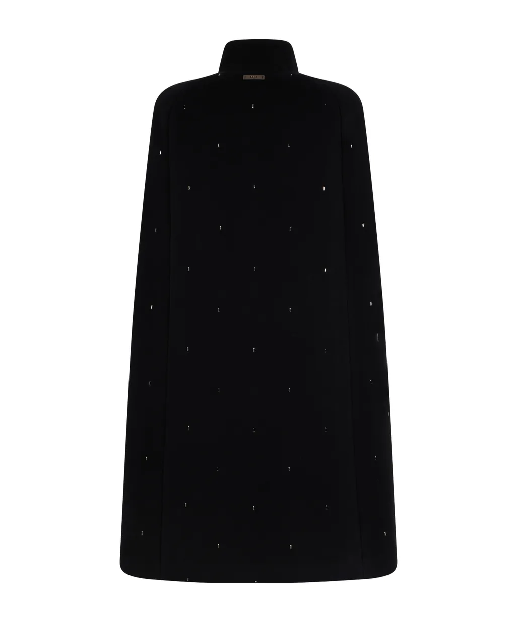 Crystal-Embellished Brushed Maxi Cape