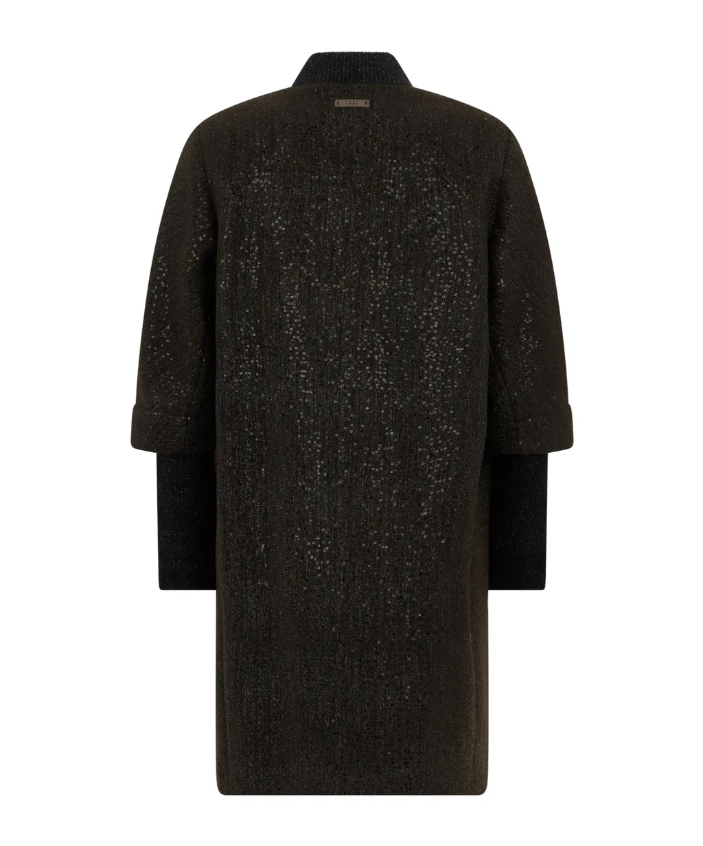 Sequin-Embellished Long Bomber Jacket