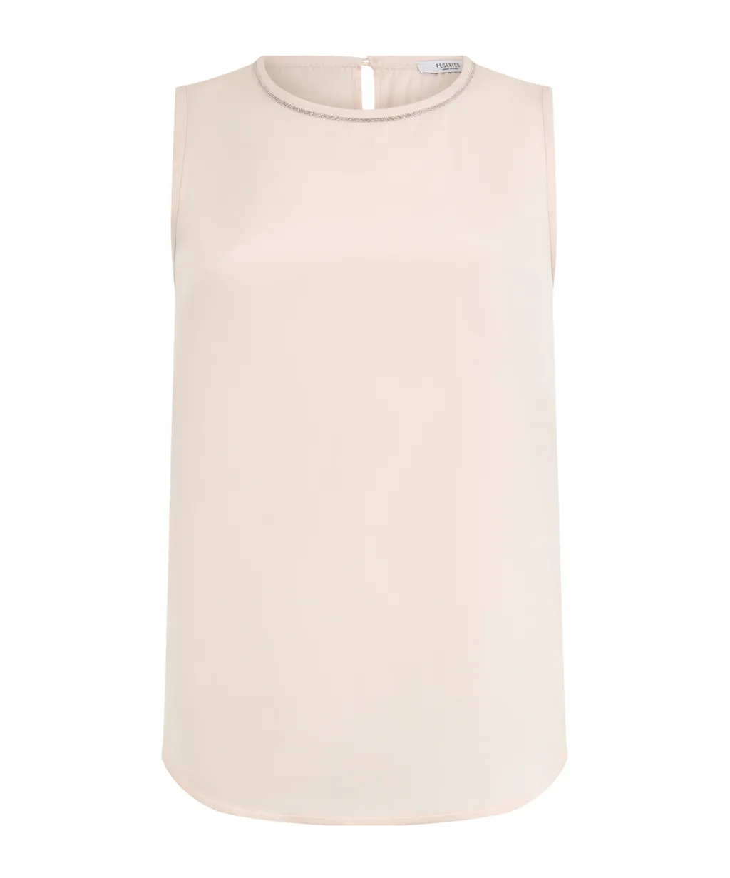 Beaded-Trim Sleeveless Silk Top
