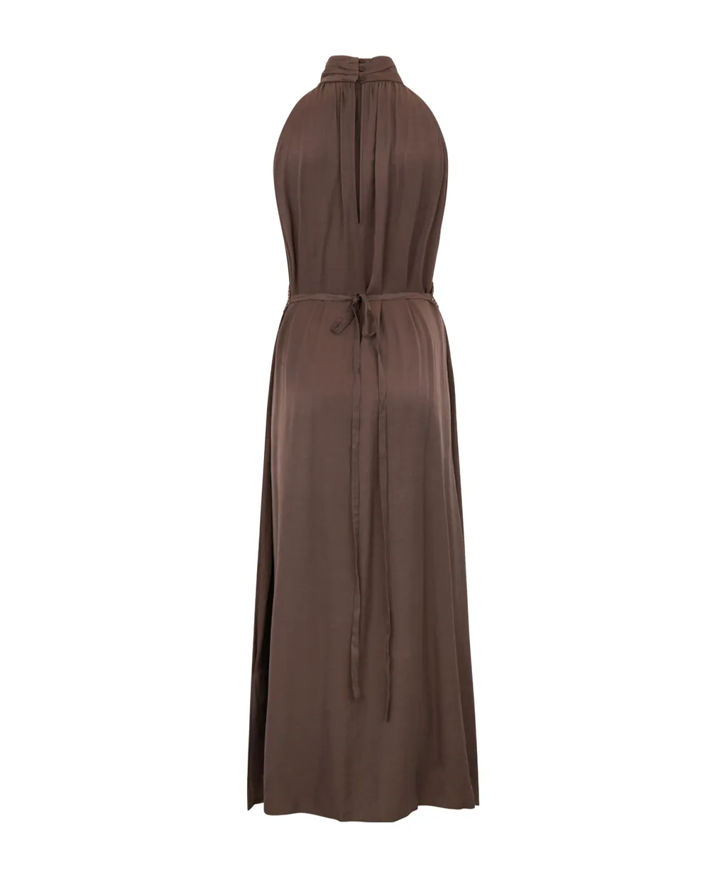 Tied-Waist High-Neck Dress