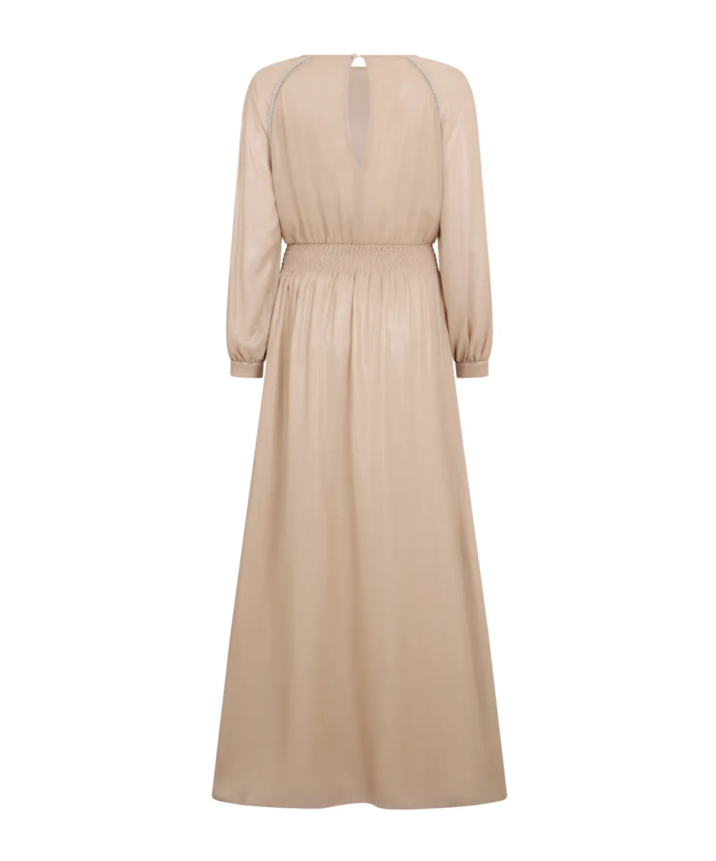 Satin-Finish Rhinestone-Embellished Long Dress