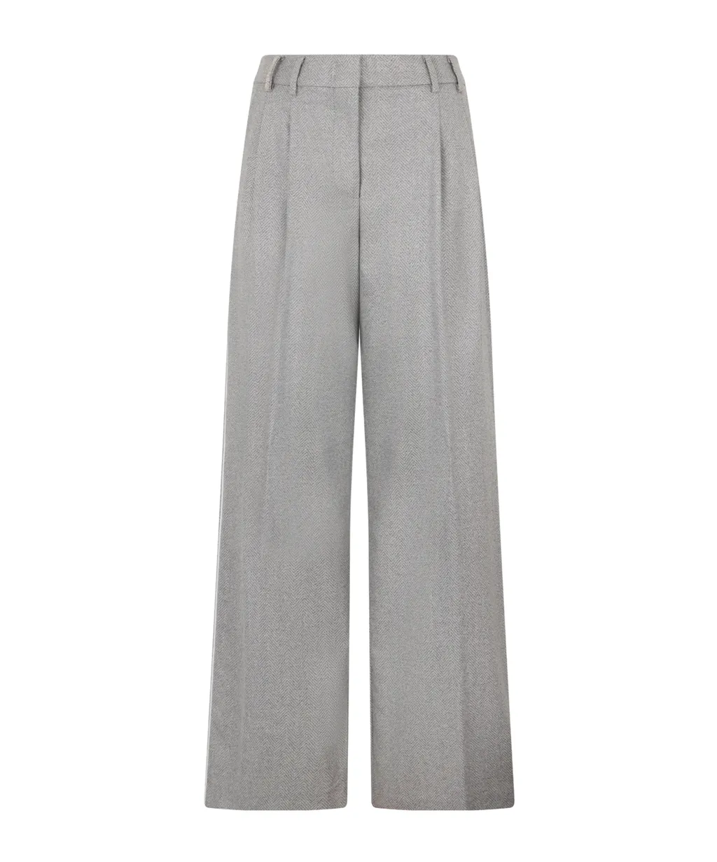 Herringbone-Pattern Wide-Leg Trousers