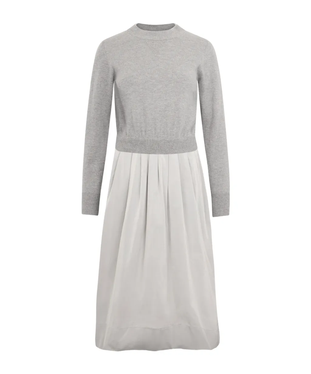 Knitted-Panel Flared Midi Dress