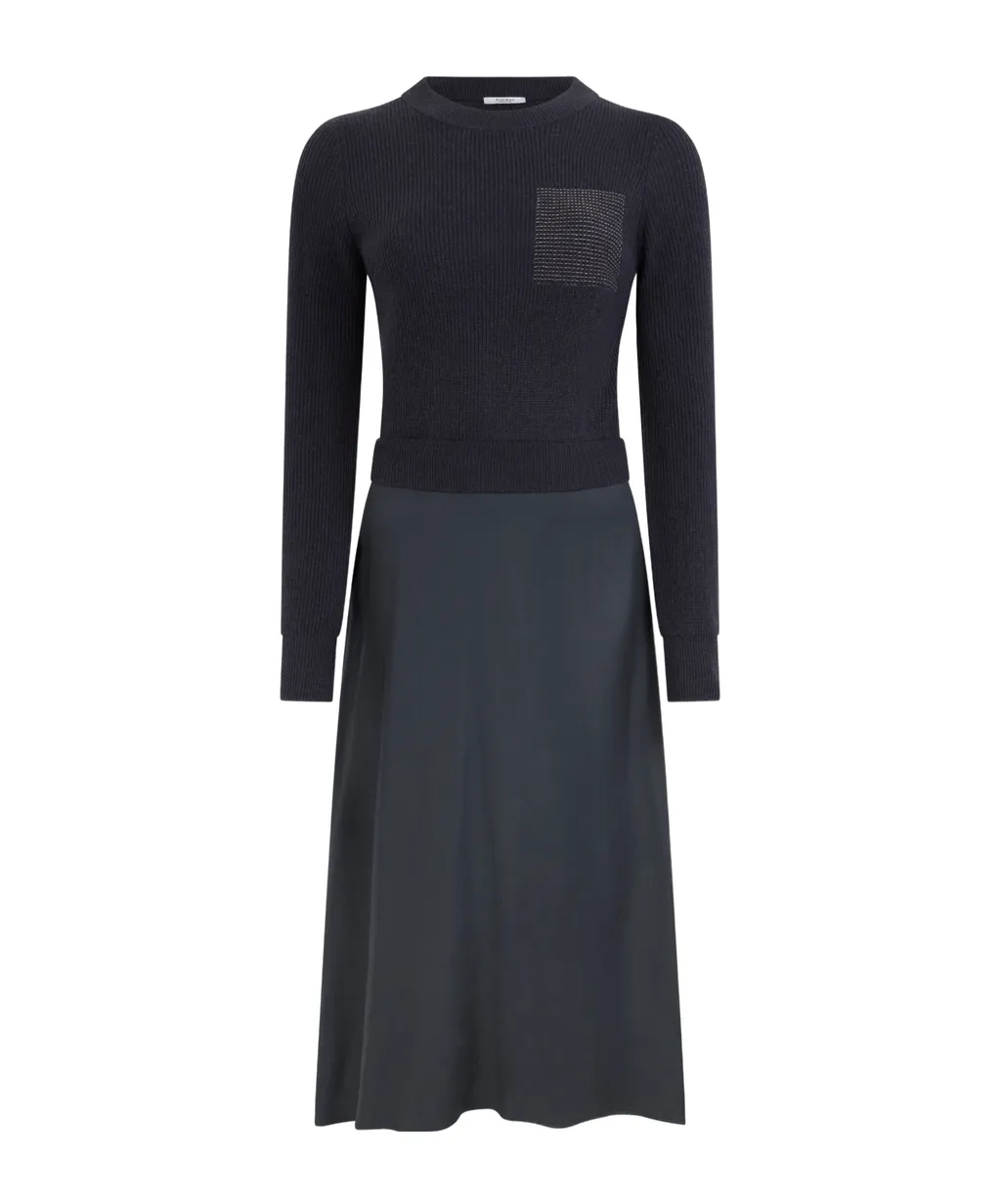 Contrasting-Stitch Knitted Midi Dress