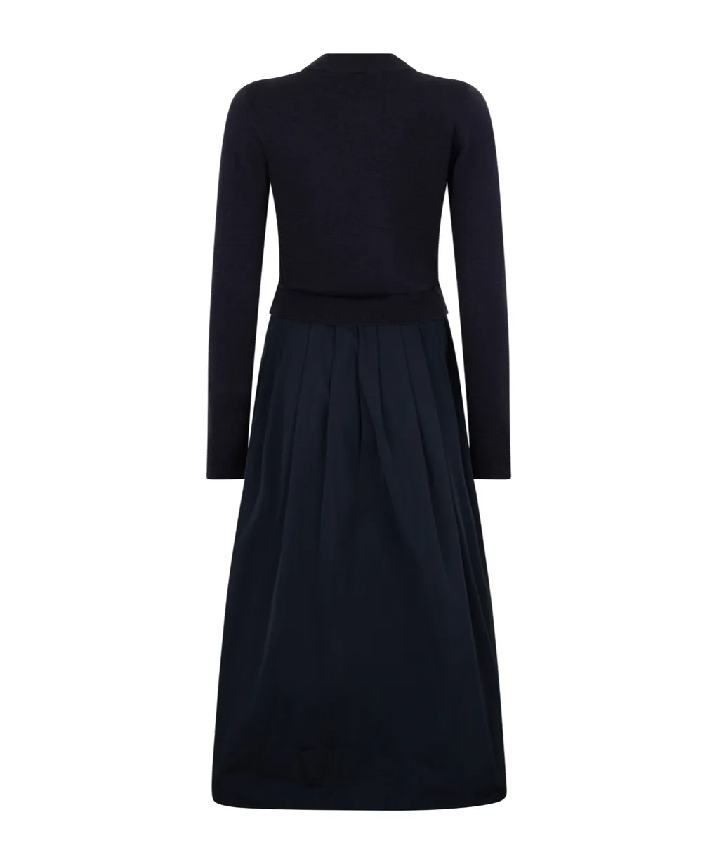 Knitted-Panel Flared Midi Dress
