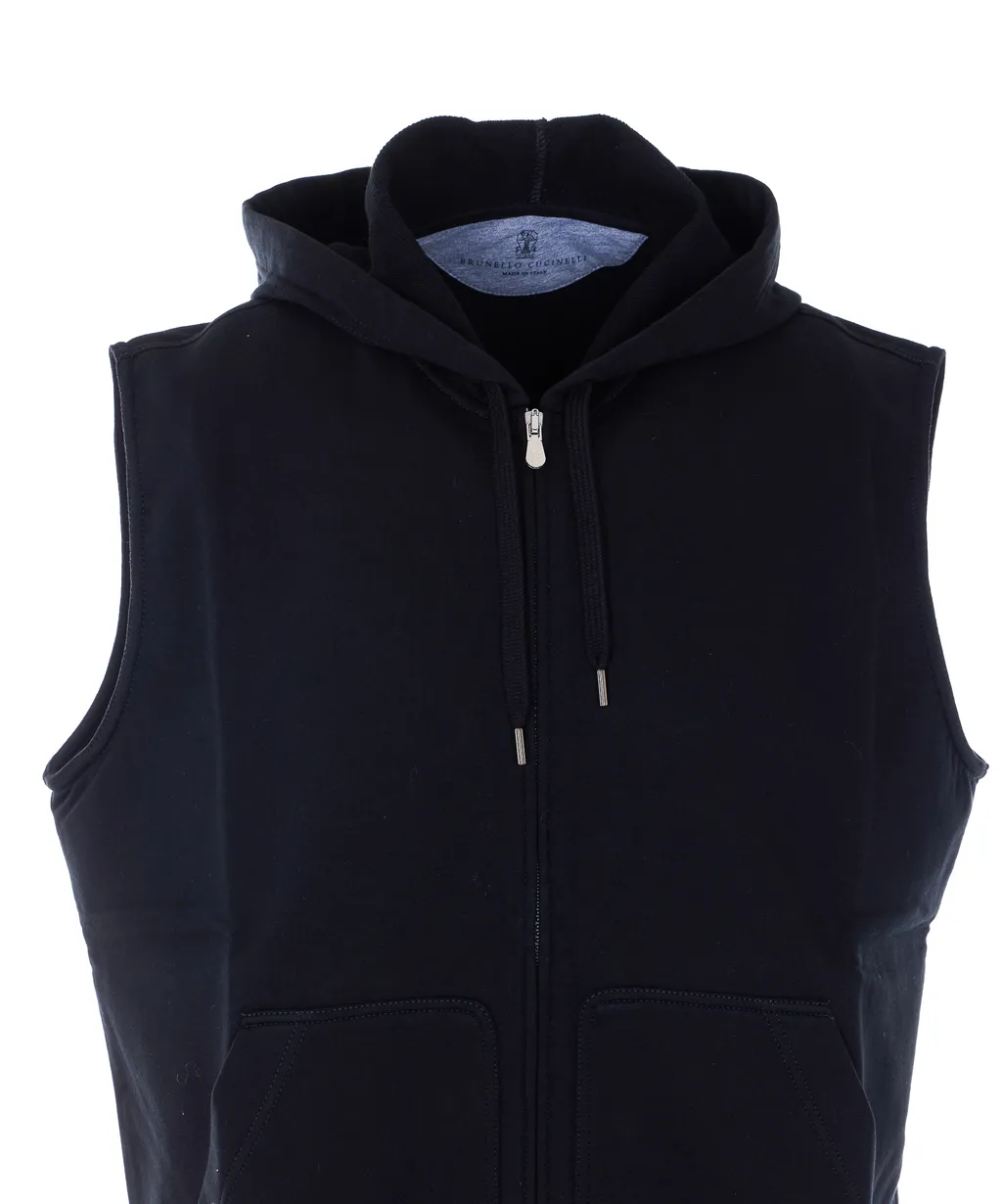 Brunello Cucinelli Zip-Up Sleeveless Drawstring Hoodie