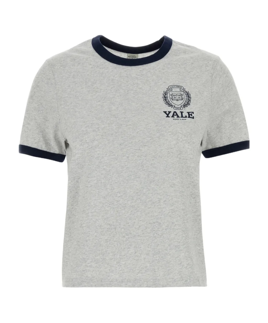Sporty & Rich Yale Crest Printed Crewneck T-Shirt