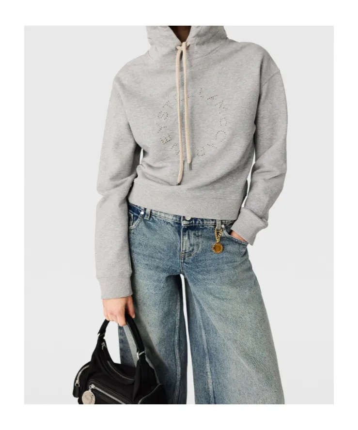 Stella Mccartney Melange Logo-Embroidered Cropped Hoodie