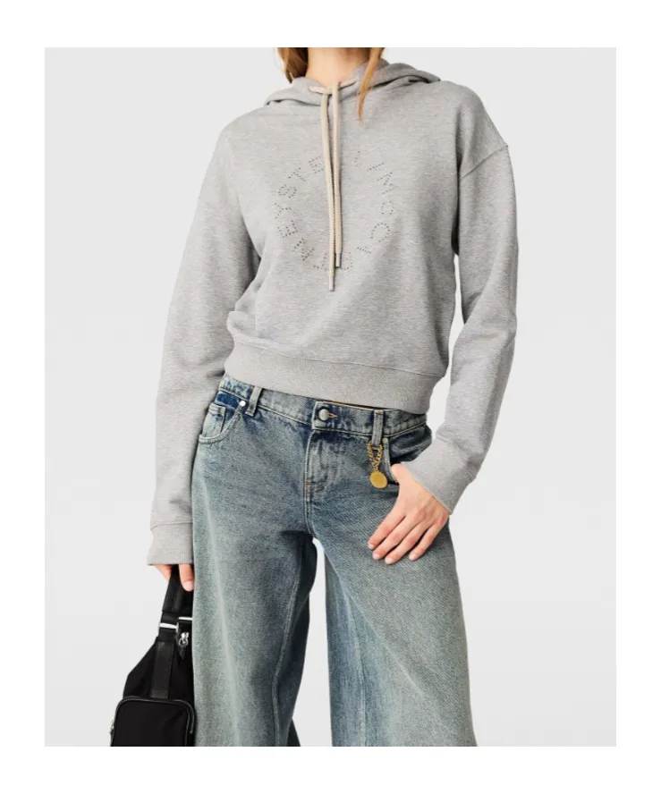 Stella Mccartney Melange Logo-Embroidered Cropped Hoodie