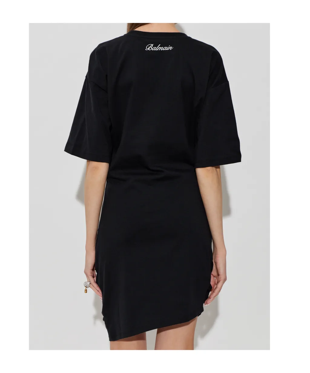 Balmain Gathered Short-Sleeve Dress
