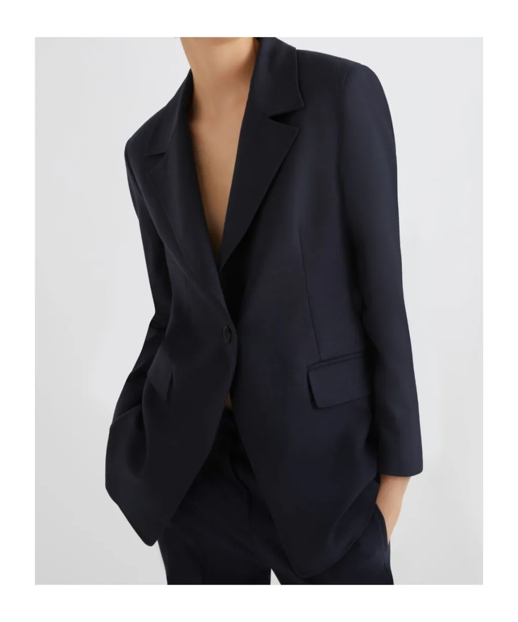 Jacket With Half-Belt Detail - Navy