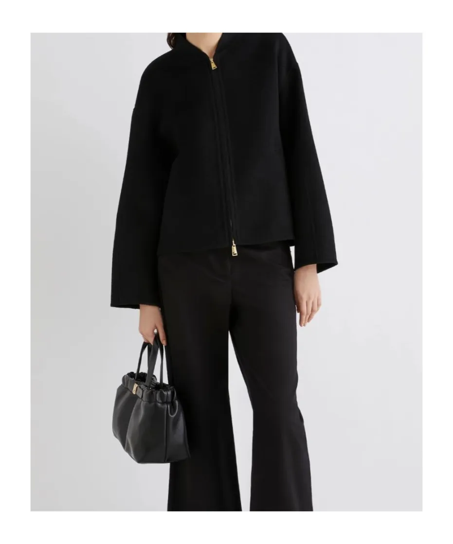 Pure Wool Bomber Jacket - Black
