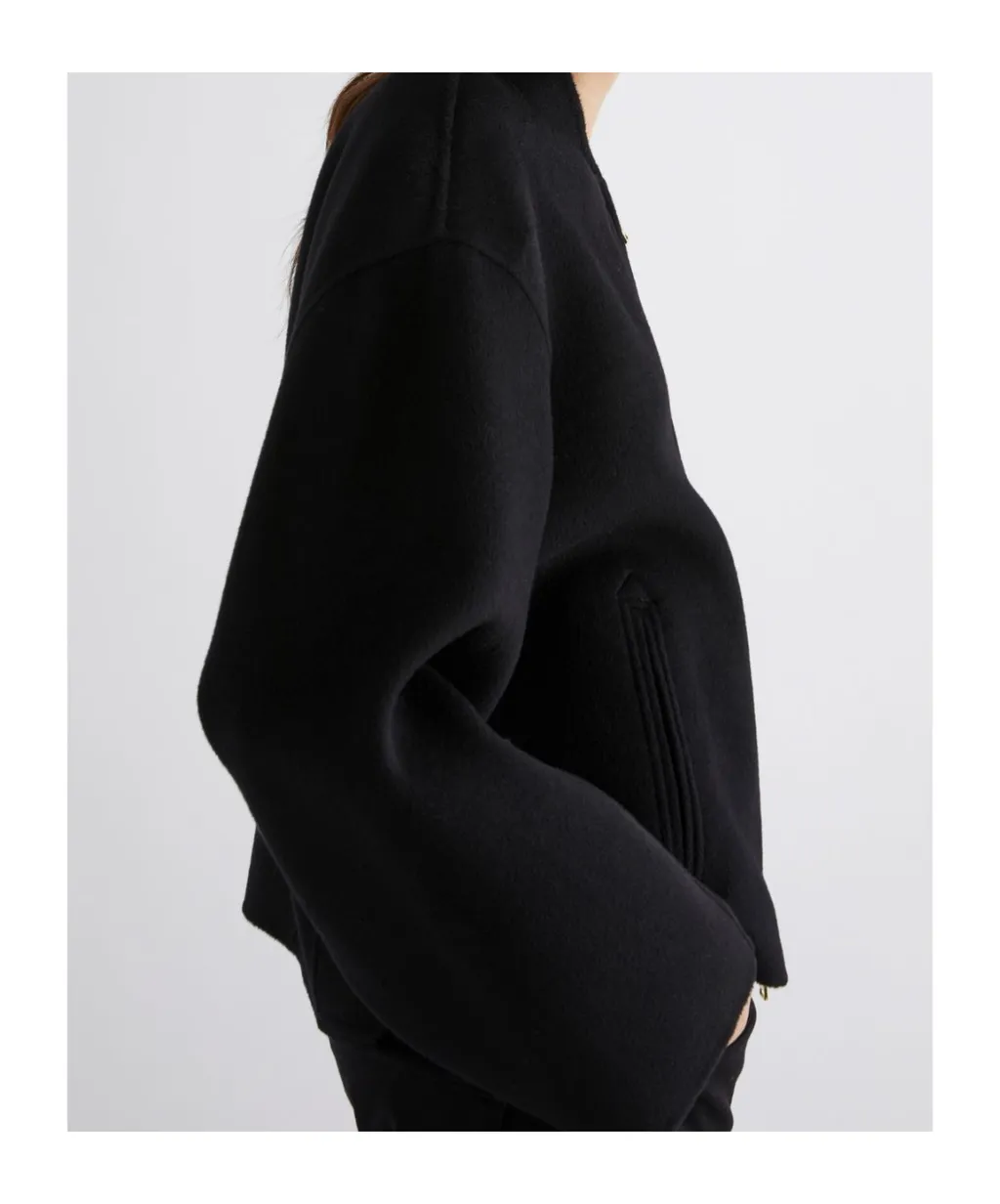 Pure Wool Bomber Jacket - Black