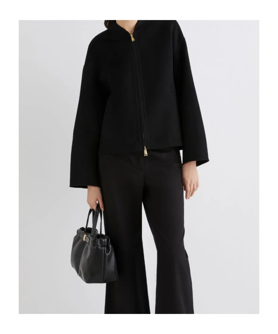 Pure Wool Bomber Jacket - Black