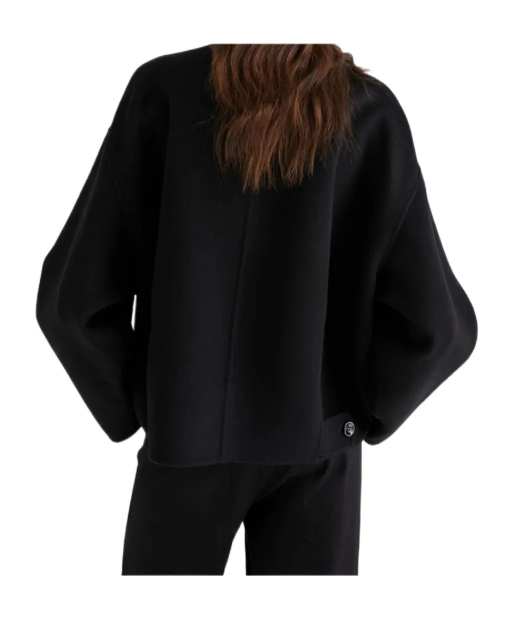 Pure Wool Bomber Jacket - Black