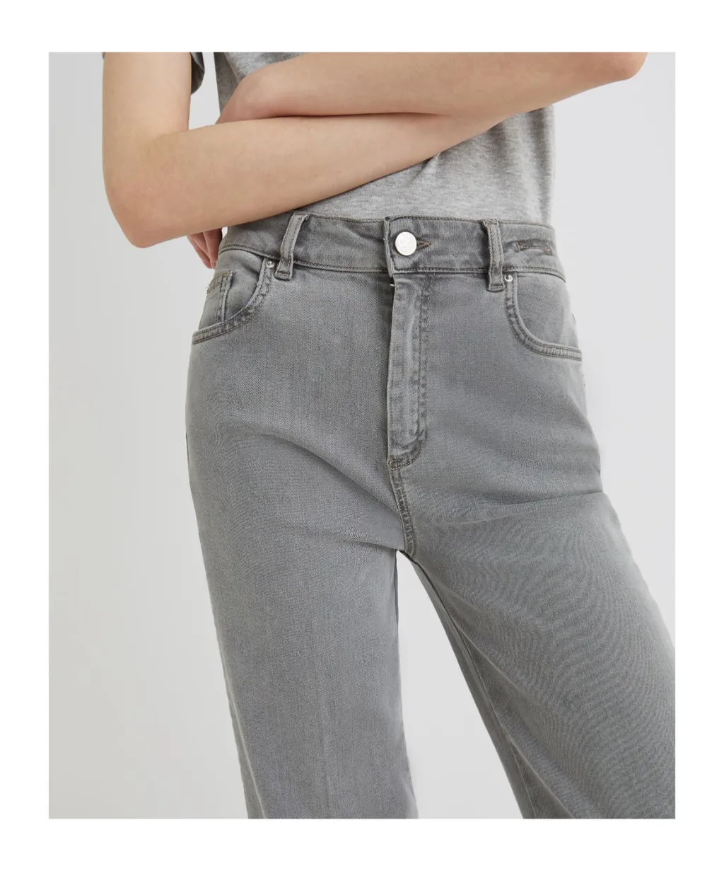 Wide-Leg Cropped Jeans - Jeans Grey