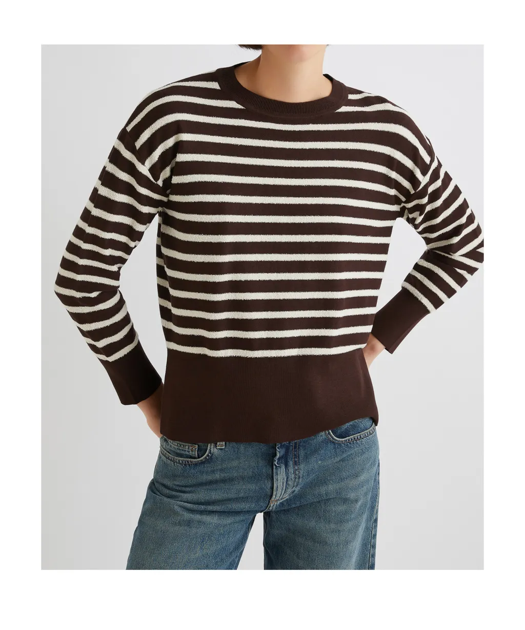Striped Bouclé Sweater - Brown