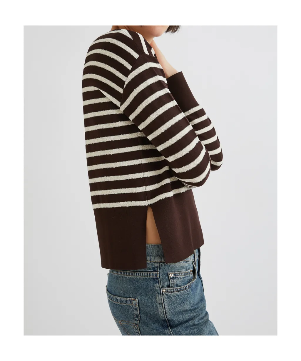 Striped Bouclé Sweater - Brown